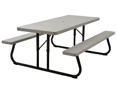 LIFETIME 6‑Foot Folding Picnic Table, Outdoor Portable Bench Seating for 8, UV‑Protected HDPE, Powder‑Coated Steel Frame, Stain‑