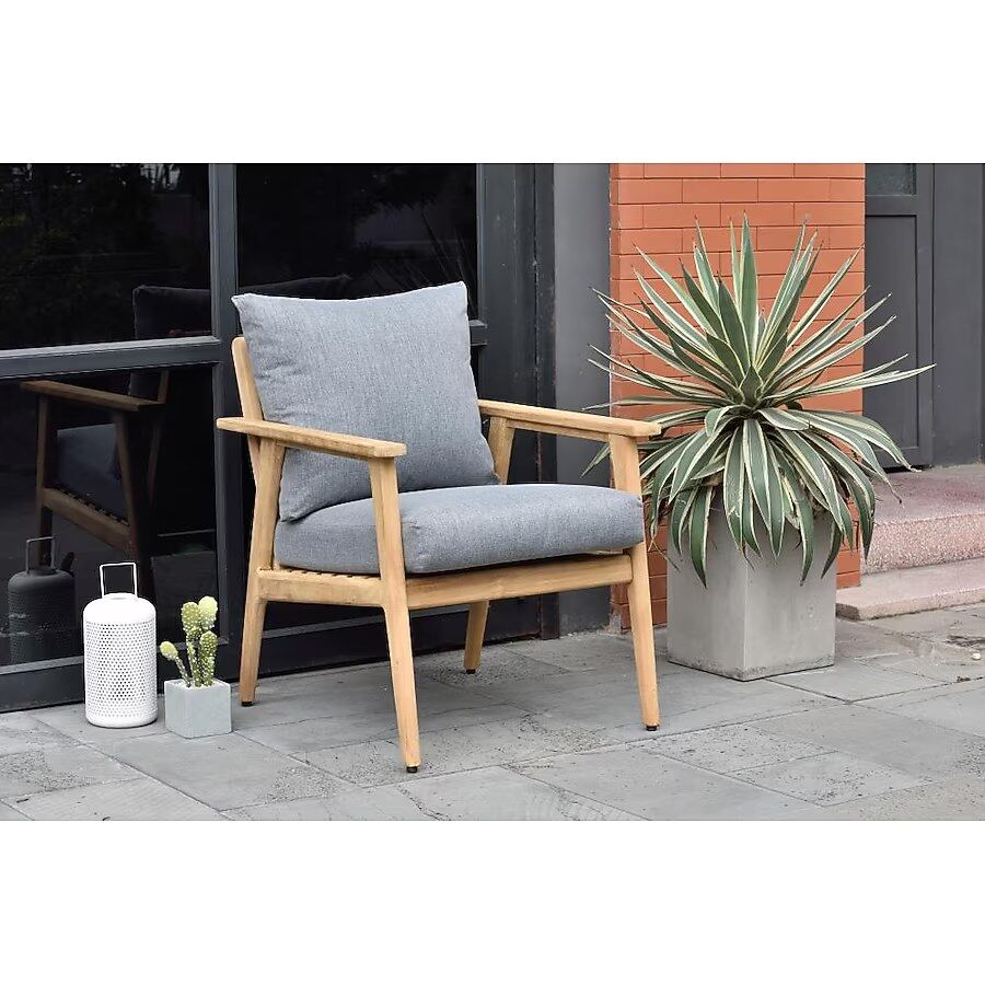 Amazonia Teak Brown Polyester Frame Stationary Conversation Chair with Gray Cushioned Seat