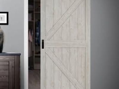 K-Design Sliding Barn Door Kit with Soft Close Hardware - 36" x 84" Stone Finish