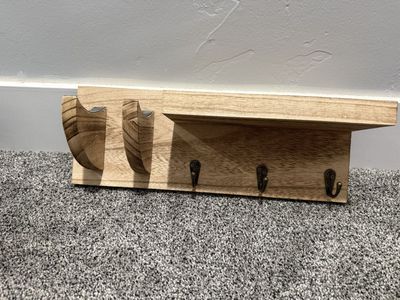 Wooden Wall-Mounted Guitar Hanger Holder with Shelf and Key Hooks