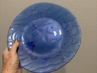 10 Vintage Cobalt Blue Glass with Sea Life Motifs - Starfish, Shells, Waves - Decorative Dishes