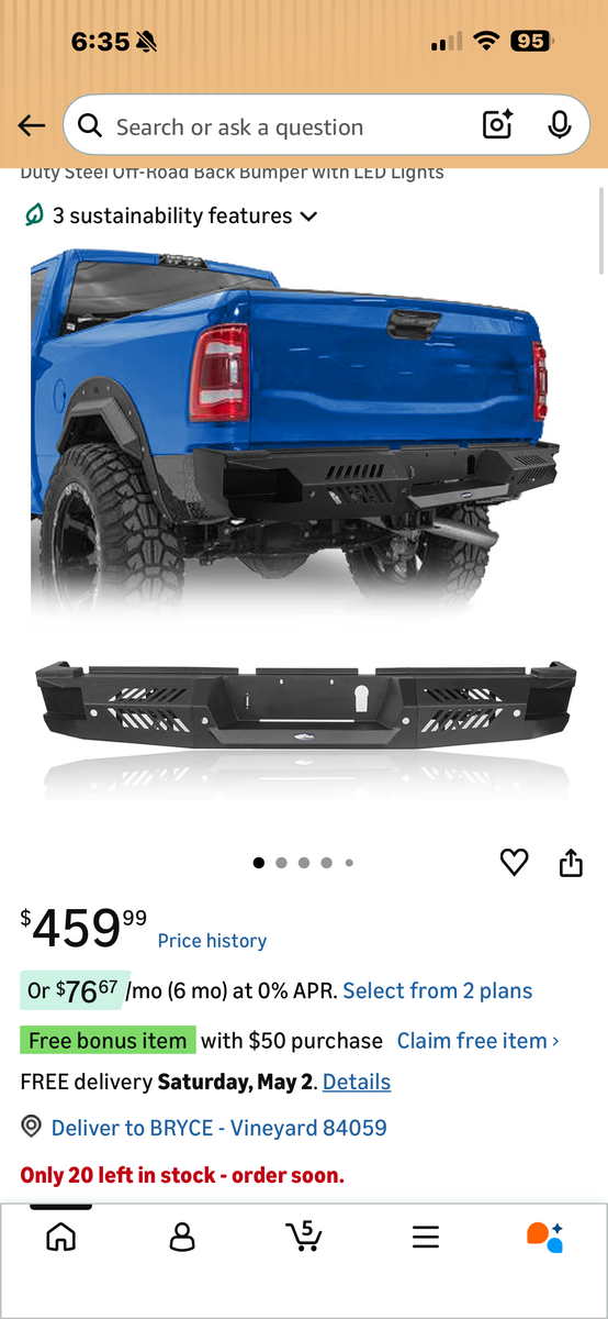 Brand New 5th Gen (2019-2024) Ram 2500/3500 rear bumper