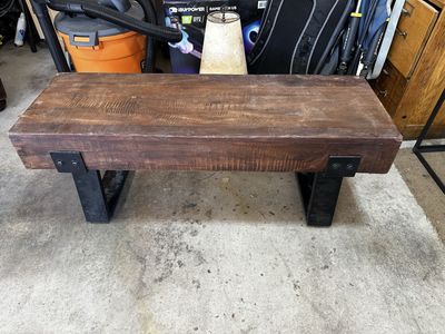 Richland Rustic Reclaimed Wood Bench - Industrial Steel Legs, Indoor/Outdoor