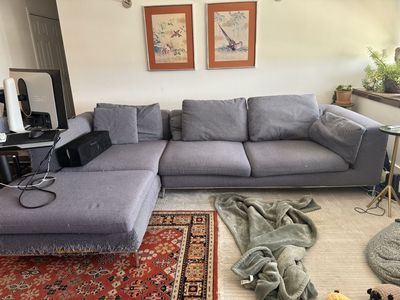 Large Gray Fabric Sectional Sofa with Chaise