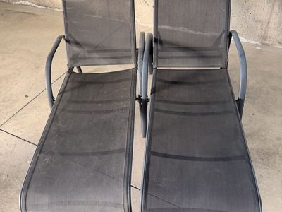 Pair of Outdoor Patio Chaise Lounge Chairs - Adjustable Reclining Mesh Sling,l