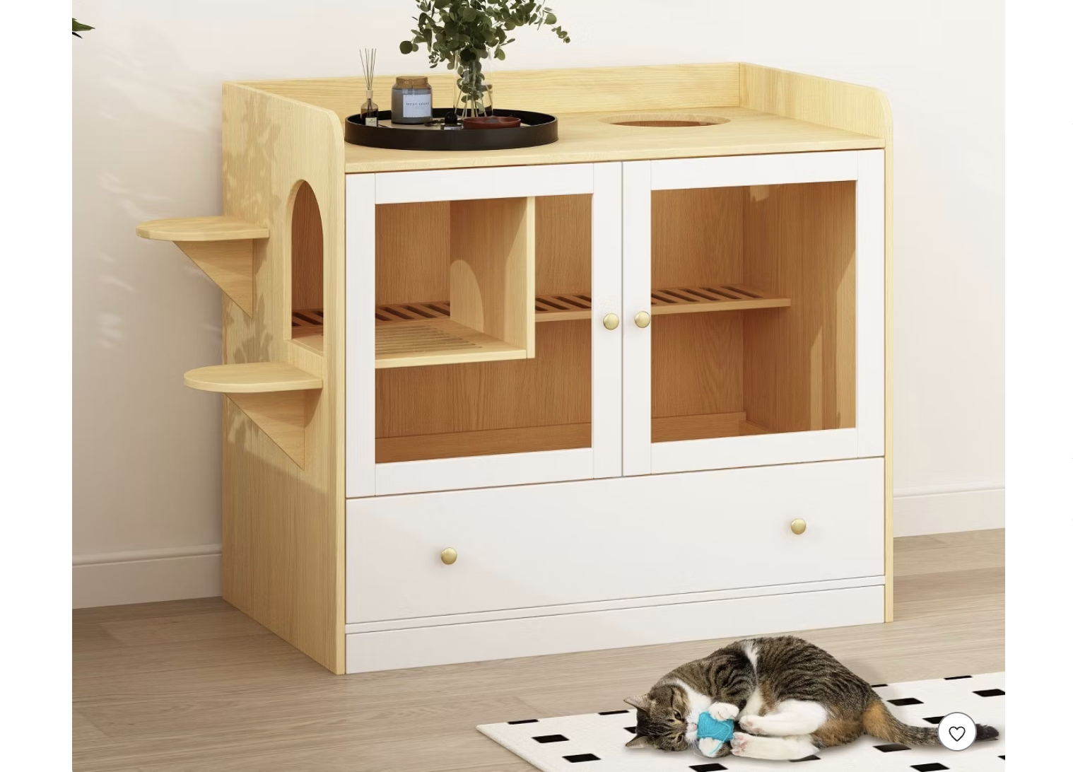 New in BoxBrown Woodgrain Climbable Cat Cabinet Drawer Cat Litter Box Litter