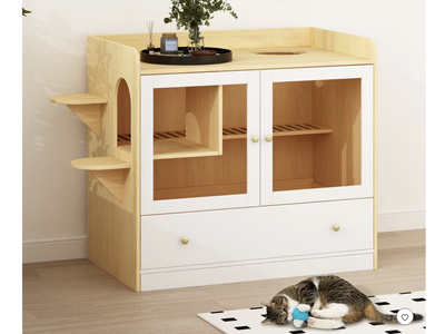 New in BoxBrown Woodgrain Climbable Cat Cabinet Drawer Cat Litter Box Litter