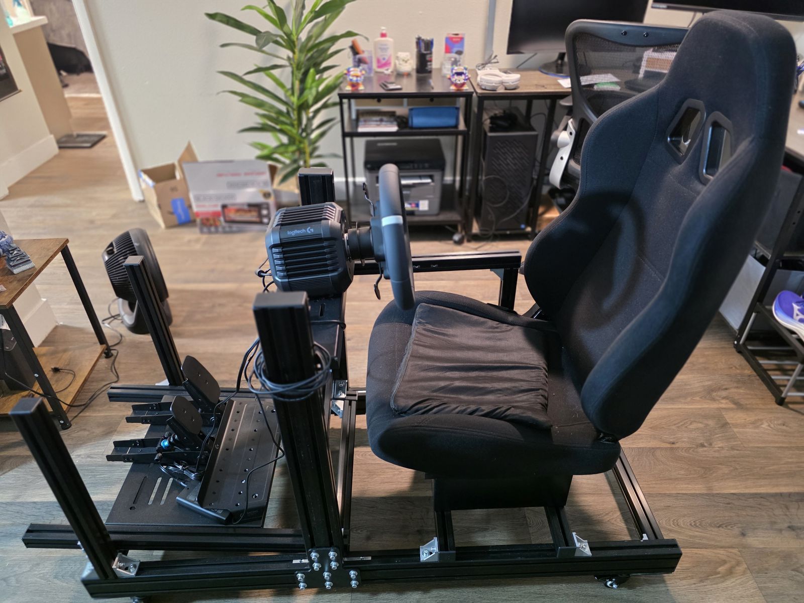 Sim Rig - Logitech RS50, pedals, and 8040 aluminum profile rig (Playstation Compatible)