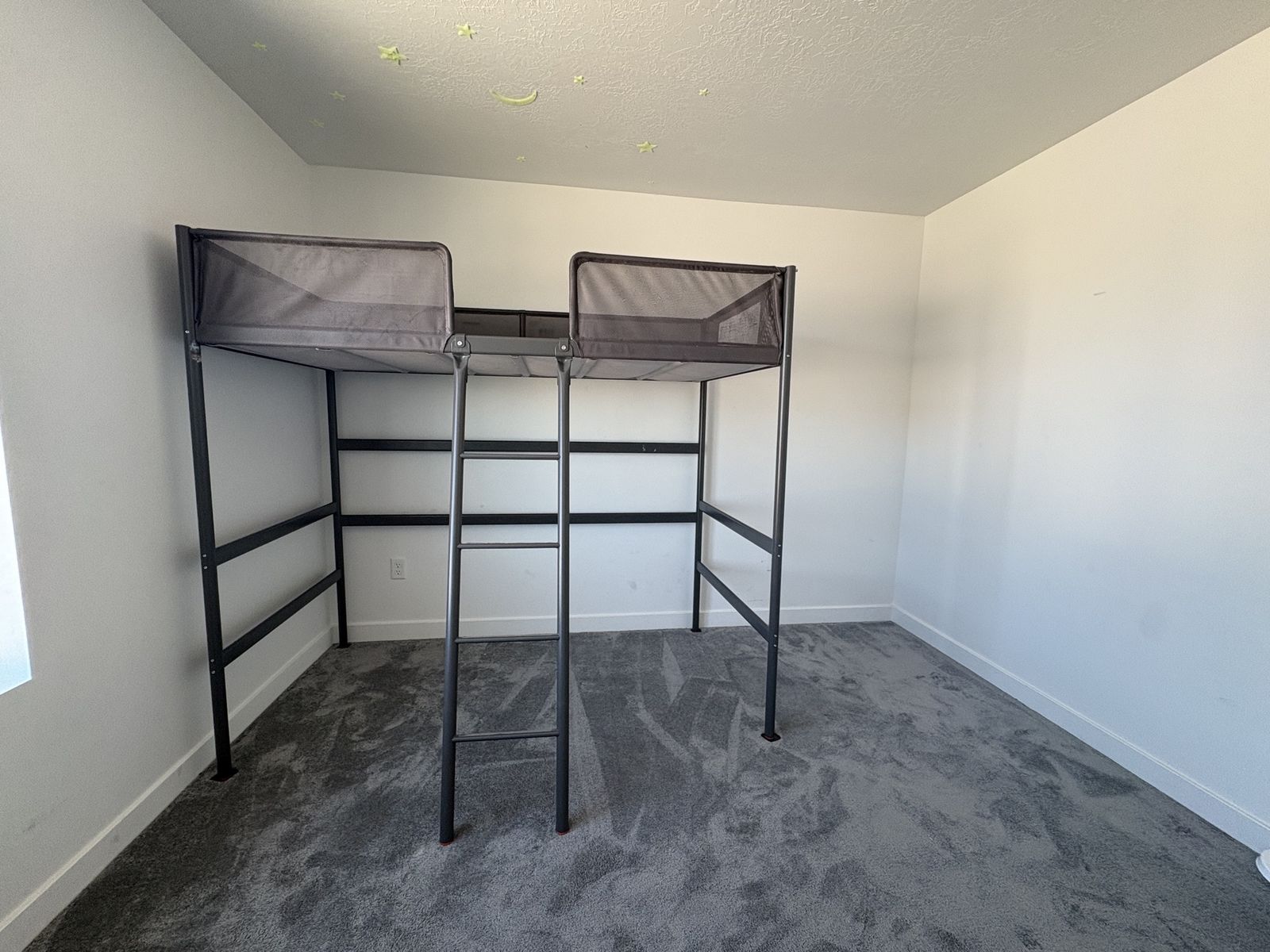 IKEA Sturdy Metal Loft Bed Frame - Gray Twin Size, Space-Saving Design, Ladder Included