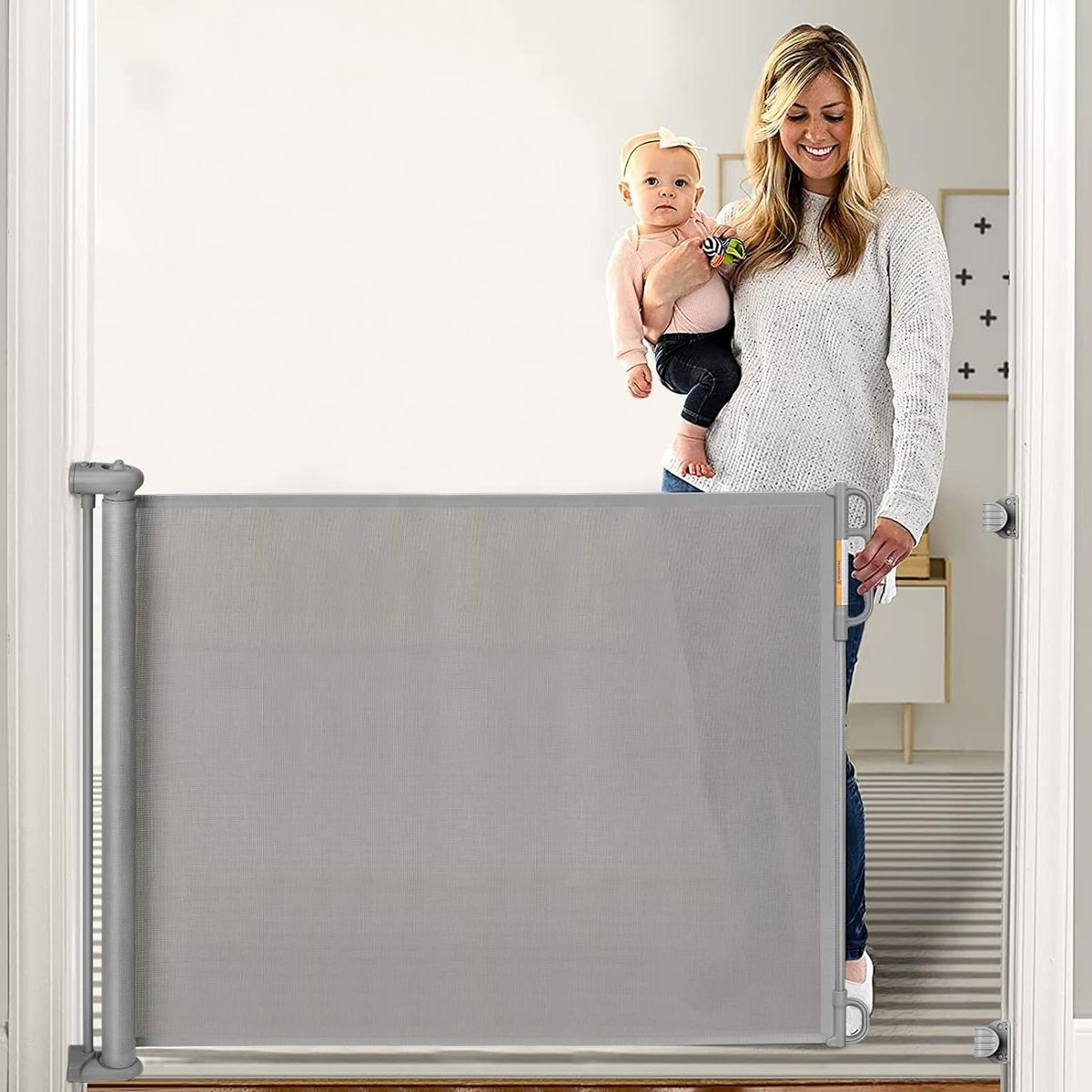 Momcozy EXTRA Wide Mesh Retractable Baby Gate 33"h up to 71"w, Grey, w/warranty