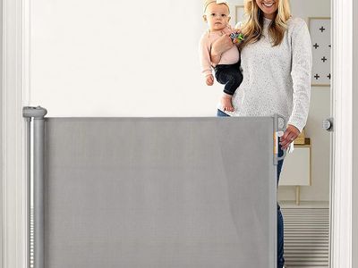 Momcozy EXTRA Wide Mesh Retractable Baby Gate 33"h up to 71"w, Grey, w/warranty