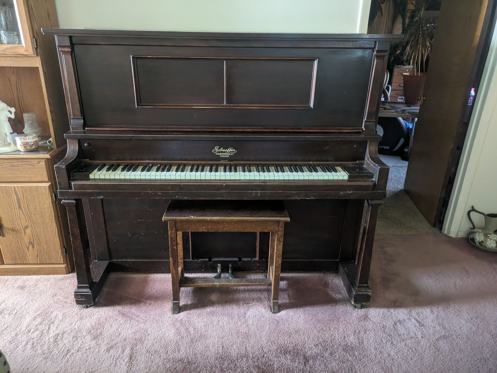 Old/Antique Schaeffer Player Piano (auto-player missing)