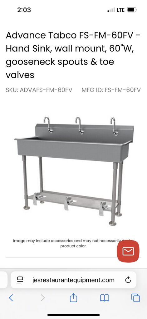 Advance Tabco Tripple Sink With Foot Petals NEW