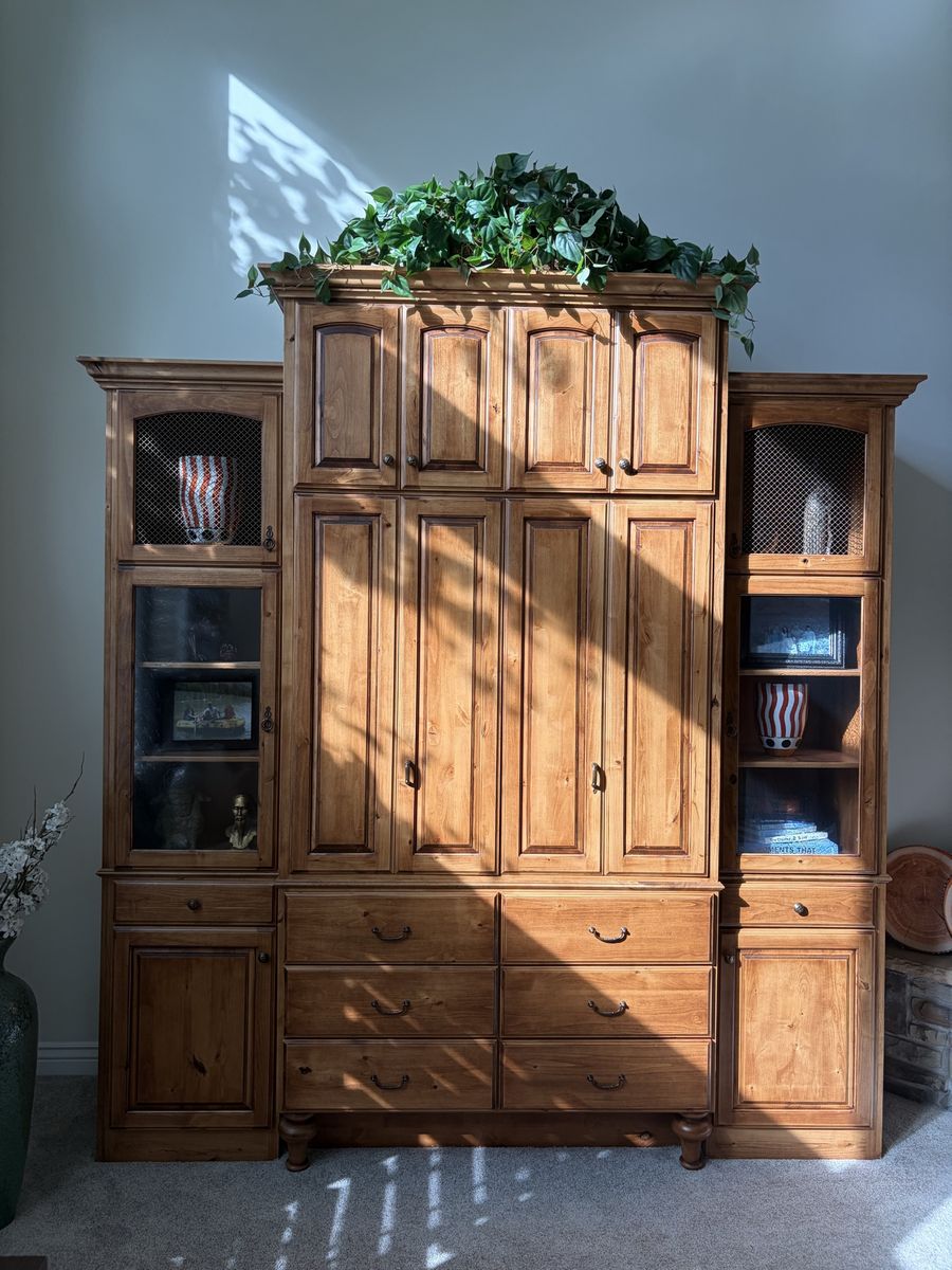 Wood Entertainment Center / Armoire with Cabinets and Drawers - Used
