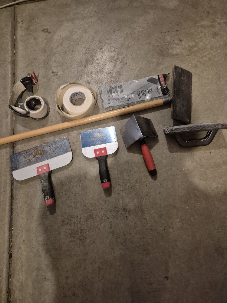 Drywall Tool Set with Taping Knives, Corner Trowel, Sanding Blocks, and Tape