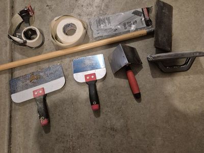 Drywall Tool Set with Taping Knives, Corner Trowel, Sanding Blocks, and Tape