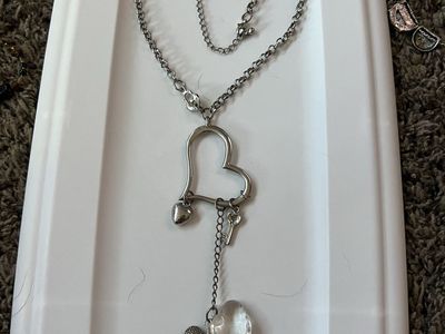 Heart Pendant Chain Necklace with Key Charm and Clear/Textured Heart Dangles