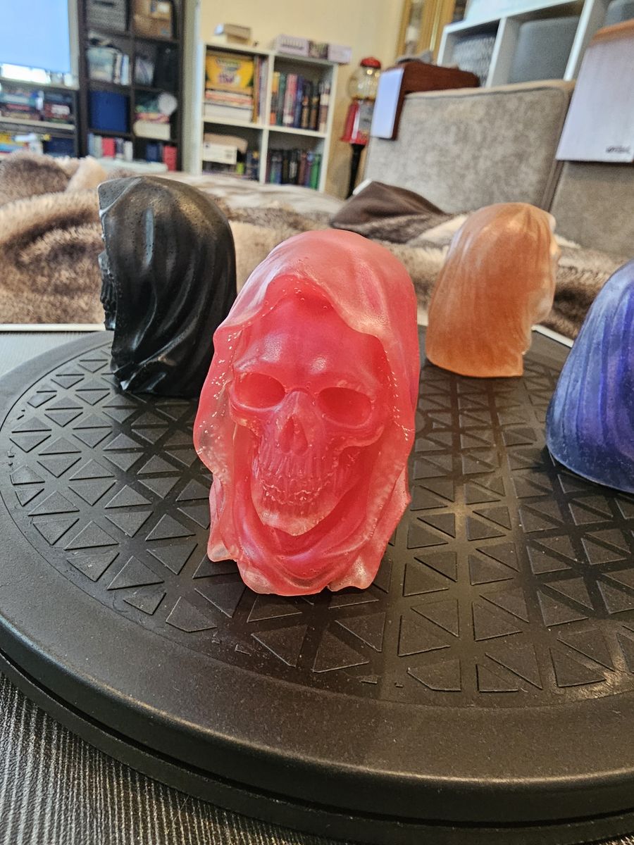 Handmade Resin Hooded Skull Figurines - Gothic Decor - Multiple Colors