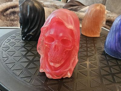 Handmade Resin Hooded Skull Figurines - Gothic Decor - Multiple Colors