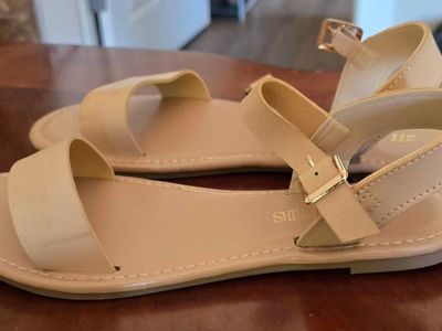 Nude Beige Ankle Strap Flat Sandals - Women's Size 7.5 by Dream Pairs