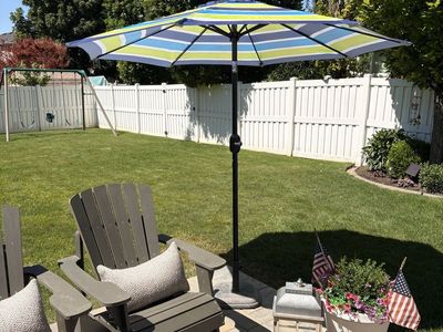 Colorful 7ft Patio Umbrella - Blue, Green, White Stripes - Outdoor Shade (Stand NOT Incl.)