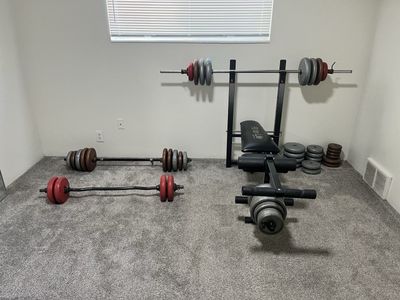 Fitness Gear Barbell Weight Bench & Ultra K-Tron Orb Latron Weight Plates