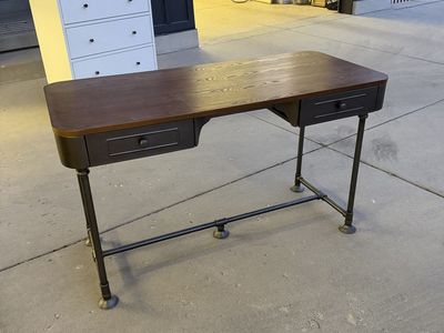 Industrial Style Wood Top Desk with Metal Pipe Legs and 2 Drawers