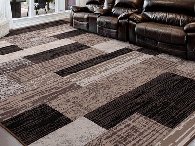 NEW 9x12 FlyDOIT Modern Geometric Patchwork Area Rug, Modern Contemporary Chocolate Large Rugs for Living Room