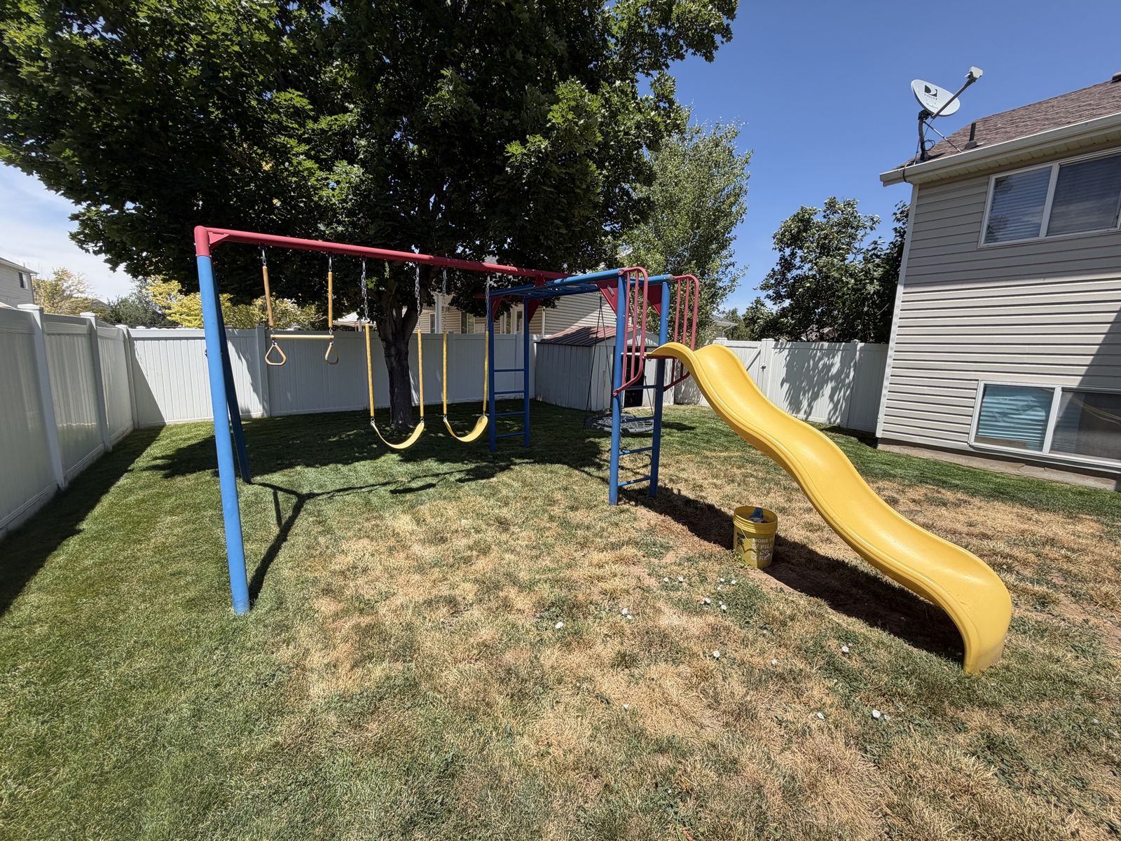 Lifetime Swing Set & Monkey Bars with Slide, 2 Swings, and Round Swing - Durable Outdoor Playset. Has infant swing also