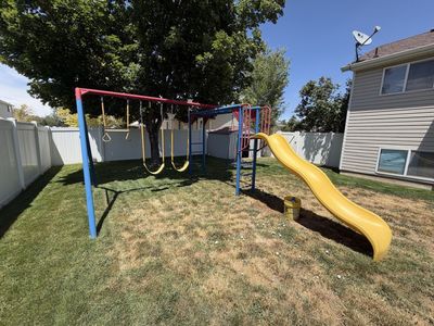 Lifetime Swing Set & Monkey Bars with Slide, 2 Swings, and Round Swing - Durable Outdoor Playset. Has infant swing also