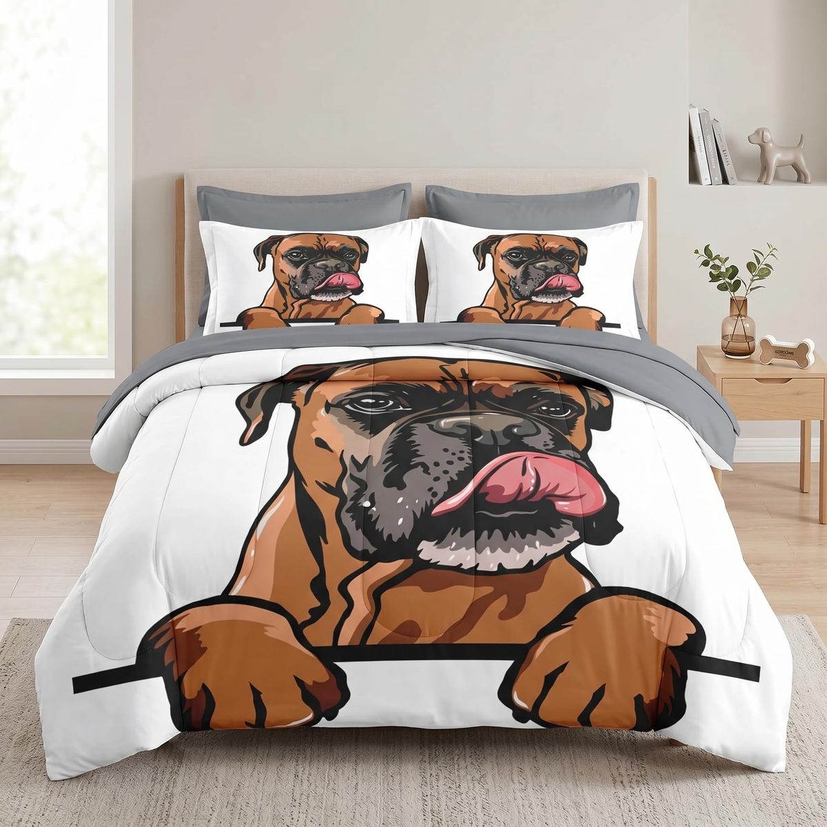 Pamnest Comforter Set Full Size, Dog Funny Family 7 Pcs Bedding for Kids and Adults, Animal Cute Boxer Bed Sheet Sets with Fitte
