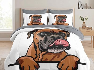 Pamnest Comforter Set Full Size, Dog Funny Family 7 Pcs Bedding for Kids and Adults, Animal Cute Boxer Bed Sheet Sets with Fitte
