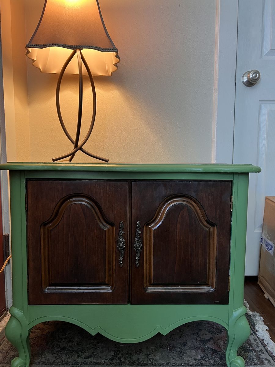 Farmhouse Style Green & Wood Accent Cabinet Storage Side Table