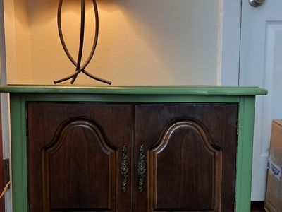 Farmhouse Style Green & Wood Accent Cabinet Storage Side Table
