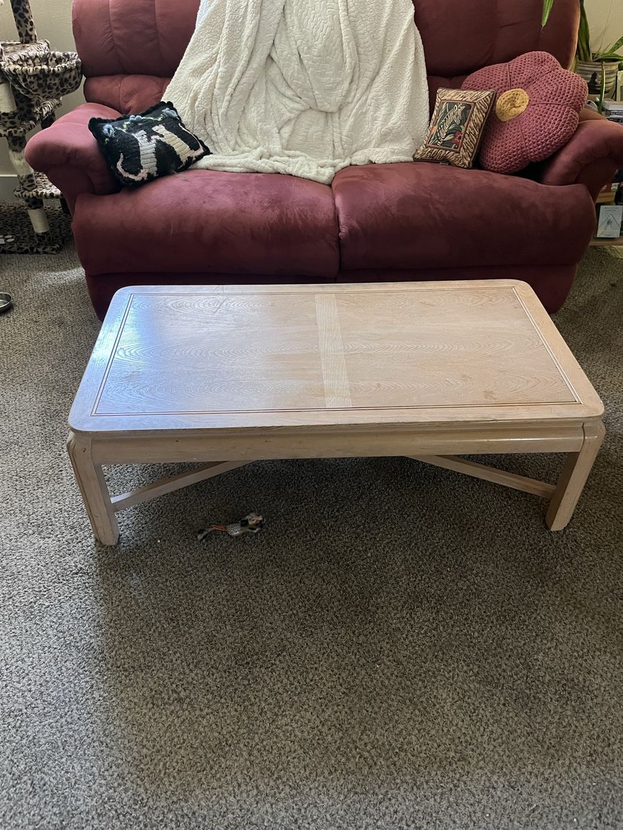 Solid Wooden Coffee Table - Light Wood Finish - Needs Refinishing
