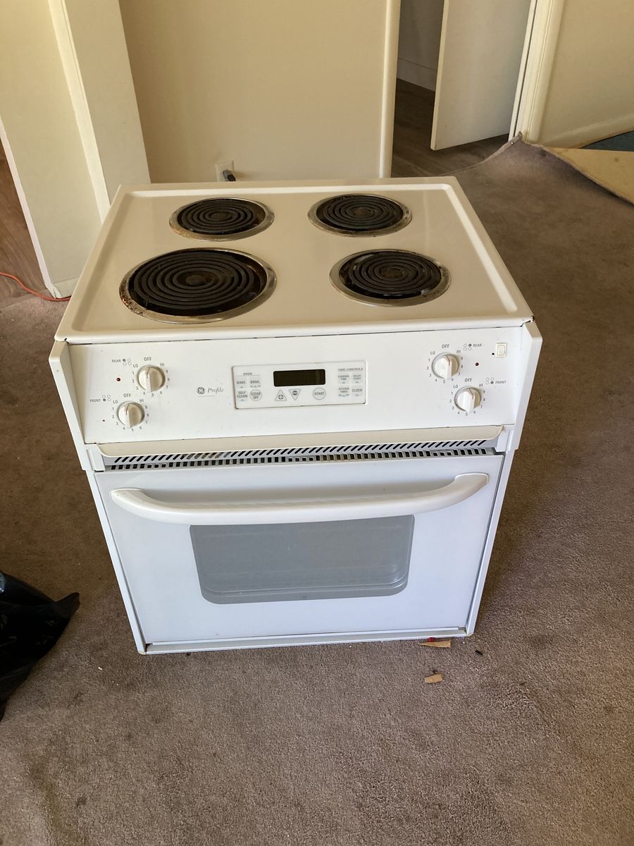 GE Profile Electric Range Stove Oven White Self-Cleaning 4-Burner
