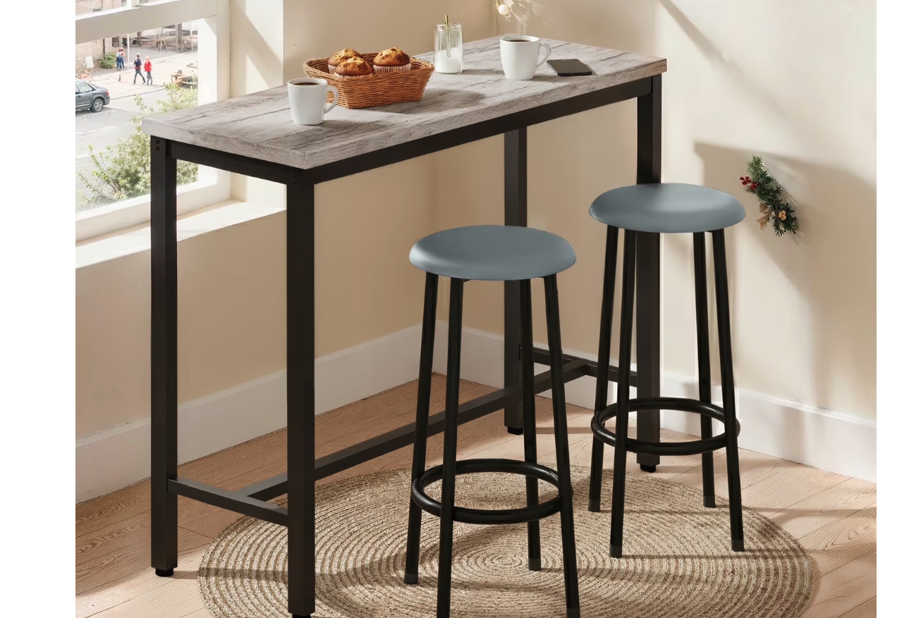 New in Box 3-Piece Bar Table and Chairs Set, White Faux Marble High Top Pub Table with 2 PU Leather Stools, 
