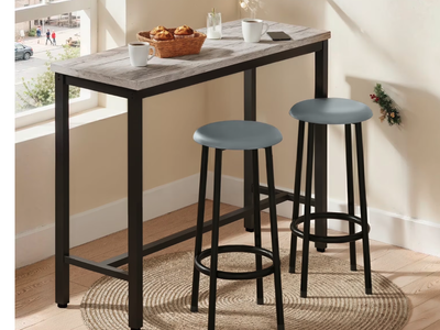 New in Box 3-Piece Bar Table and Chairs Set, White Faux Marble High Top Pub Table with 2 PU Leather Stools,