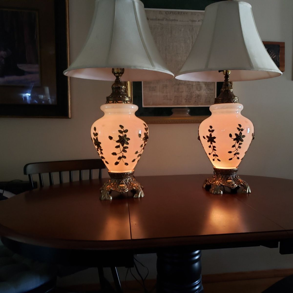 Beautiful ,Ornate Milkglass matching table lamps