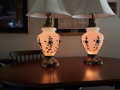 Beautiful ,Ornate Milkglass matching table lamps