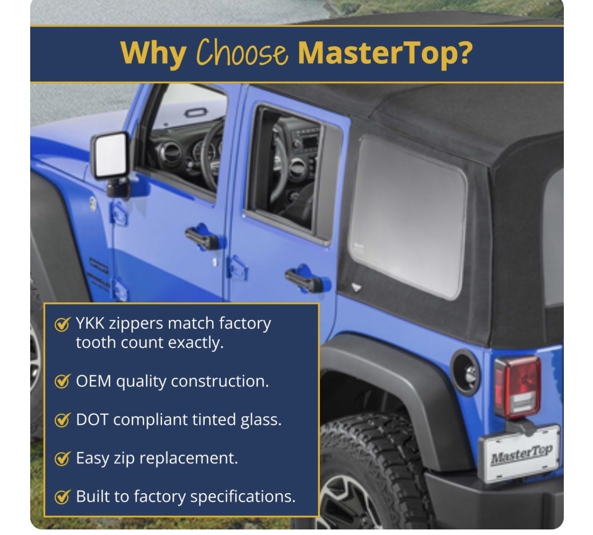 MasterTop Soft Top Replacement Quarter Window, Passenger