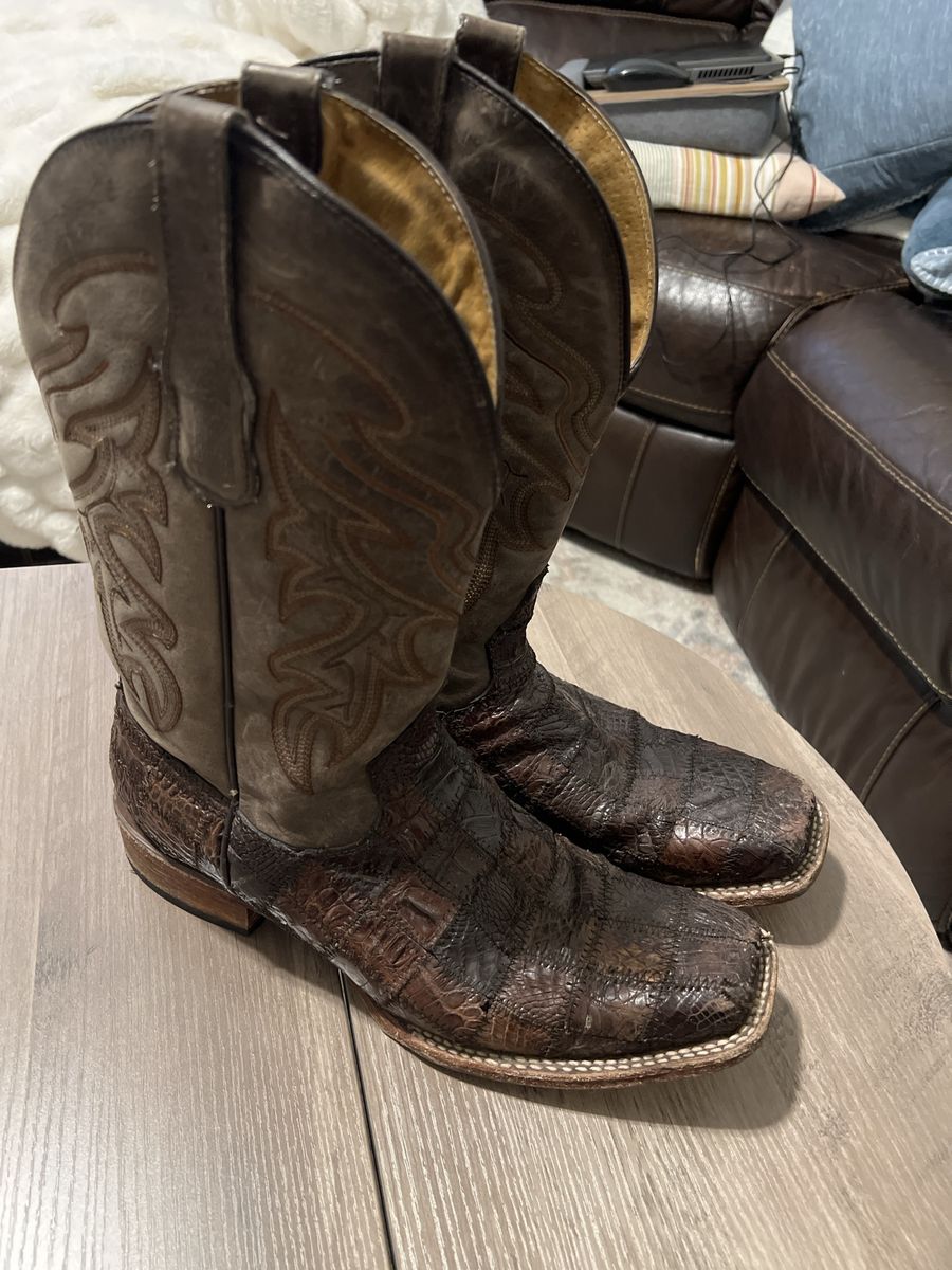 Men's Western Cowboy Boots Brown Alligator Leather Square Toe