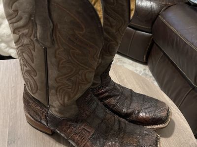 Men's Western Cowboy Boots Brown Alligator Leather Square Toe