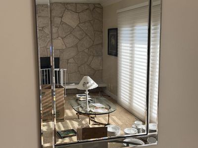 Large Rectangular Beveled Glass Wall Mirror with Mirrored Border Frame