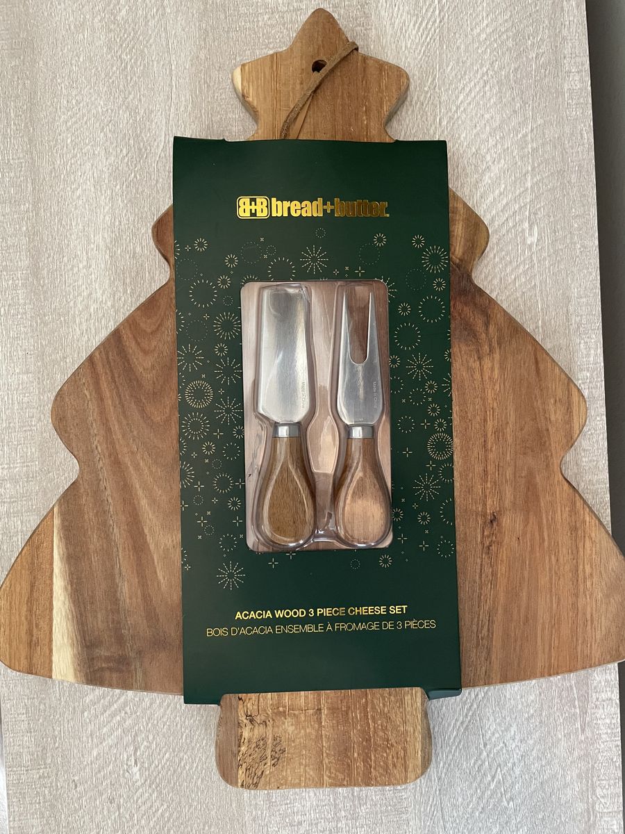 3 piece acacia wood cheese set tree cutting board