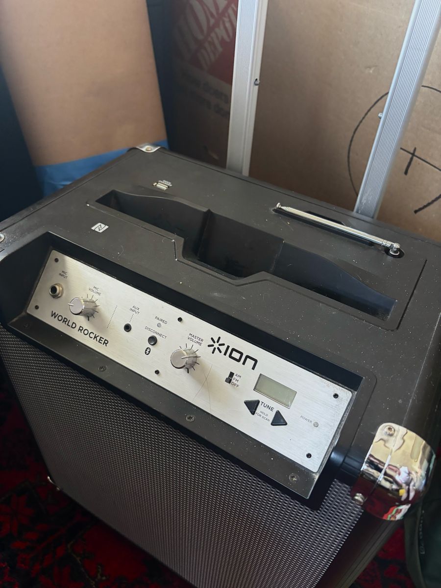 High-Volume ION World Rocker Portable Bluetooth Speaker w/ Handle, Wheels, AUX/MIC input, and AM/FM radio