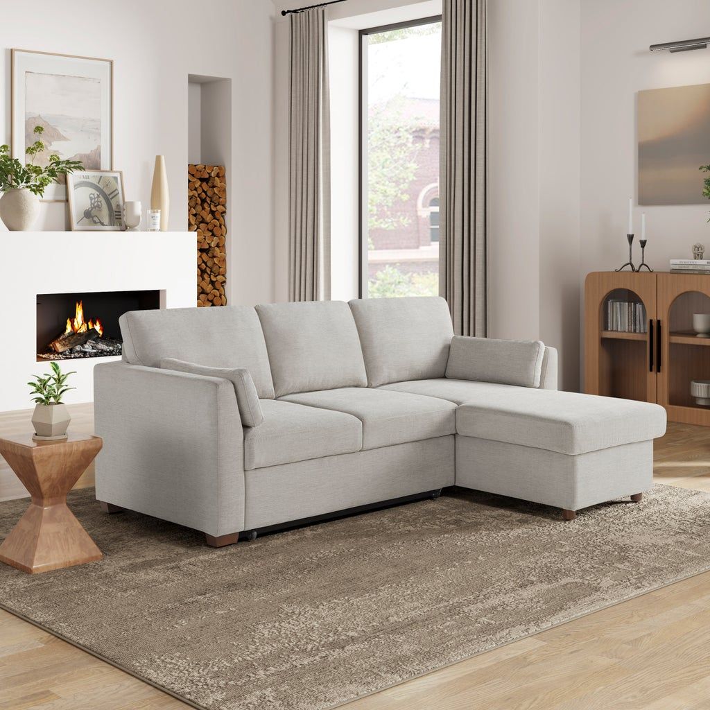 Coddle Luke Fabric Sleeper Sofa with Reversible Chaise and Storage Beige #106467