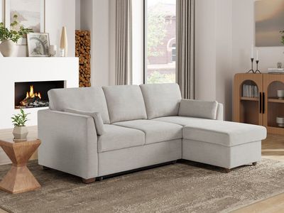 Coddle Luke Fabric Sleeper Sofa with Reversible Chaise and Storage Beige #106467