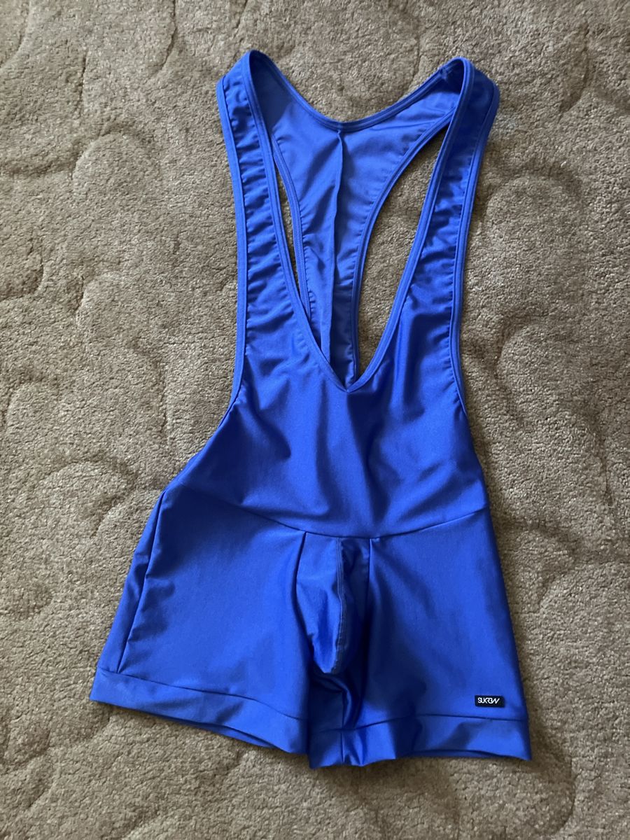 SUKREW Men's Blue Racerback Singlet Pouch Bodysuit, Size Medium, Synthetic