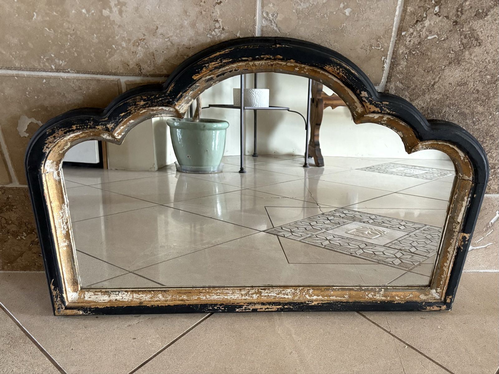 Unique Antique Mirror w/ Dark Chipping Paint